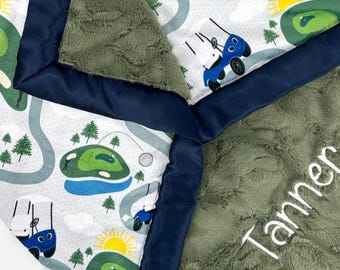 Golf Baby Blanket Golf Design Nursery Decor Newborn Gift Sports Theme Nursery Set Custom Keepsake Satin Infant Cover Golf Course Baby Gift