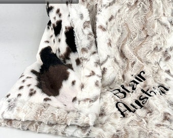 Personalized cow minky blanket for baby boy handmade Cowhide blanket for Cowboy baby boy Western horse blanket gift blanket with name