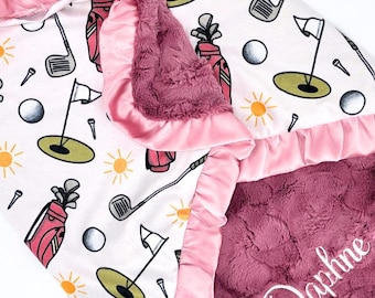 Golf Nursery Blanket Pink Design Baby Gift Golf Theme Room Decor Stroller Wrap Newborn Present Golf Club Nursery Set Pink Satin Baby Comfort