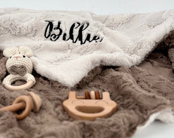Neutral baby gift personalized taupe blanket with name woodland neutral baby shower earth tones custom soft minky baby blanket nursery gift