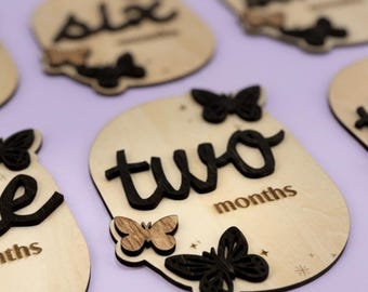 Baby Milestone Disk Monthly Marker Butterfly Decoration Nursery Keepsake Photography Prop Infant Picture Memory Card Wooden Age First Year