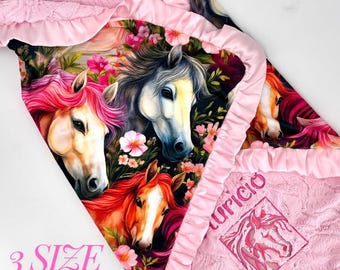 Horse Blanket Baby Girl Equestrian Room Decor Pony Lover Newborn Gift Shower Present Nursery Art Horse cowgirl Satin Trim Equestrian Style