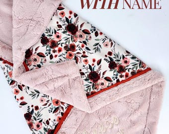 Baby Girl Blanket Floral Design Pink Comfort Infant Gift Security Blanket Satin Trim Newborn Present Nursery Set Lap Comfort Toddler Gift