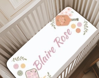 Personalized pickleball Baby Bedding Nursery Name Decor Pink Floral Girl Bed Fitted Sheet Jersey Knit Crib sheet Pickleball Theme baby gift