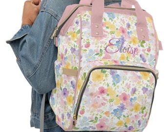 Personalized Watercolor Floral Baby Bag Custom Diaper Backpack Baby Shower Gift Nursery Travel Tote bag for Mom Baby Accessory Organizer