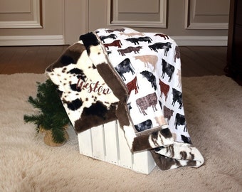 Personalized cow baby boy minky blanket Cow Baby Shower Gift Farmer baby blanket gift for newborn custom baby blanket with name