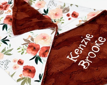 Personalized Baby Blanket Floral Baby Shower Gift Custom Name Soft Minky Baby Girl Blanket Nursery Decor Newborn Photo Prop Tummy Time Mat