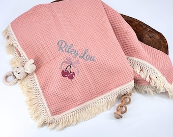 Waffle Personalize Cotton Baby Blanket Baby Girl Blanket Personalized Baby Shower Gift Name Baby Gift Custom Baby Blanket Newborn Photo Prop