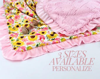 Baby Girl Blanket Comfort Wrap Newborn Gift Pink Room Decor Piece Floral Design Infant Comfort Nursery Set Shower Present Satin Trim Ruffle