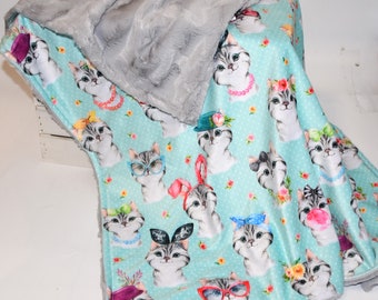 Personalized Kitten Baby Girl Gift Minky Baby BlanketNewborn Baby GiftAqua baby blanket. Kitten baby blanket Cat Baby blanket new baby