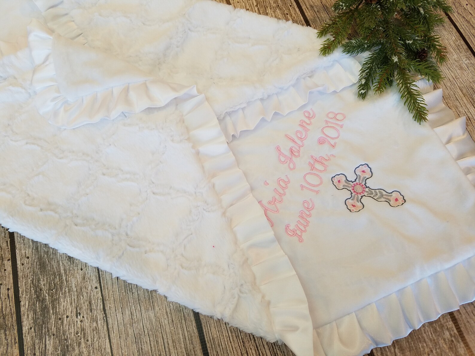 Personalized Baby Girl Baptism Blanket All White Baby Etsy