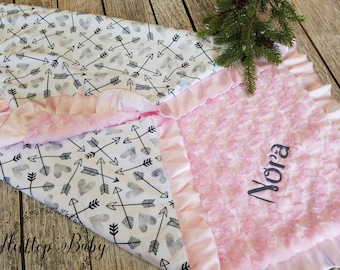 Pink Baby blanket, Personalized baby gift,minky baby Blanket- girl Shower Gift, Bulky baby blanket, softest baby blanket, cuddly blanket