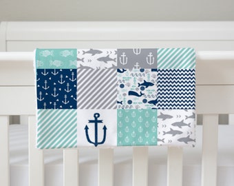 Personalized Nautical baby boy Lovey- Navy and Aqua Whale Boy Baby  gift, Anchor Baby Boy Security Blanket