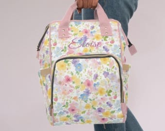 Floral Diaper Bag Baby Shower Gift Idea Custom Name Baby Accessory Storage Solution Nursery Organization Travel Bag Mother Essential Baby