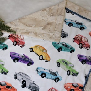 Personalized vintage car minky blanket-Baby boy gift, muscle car baby blanket, sports car, toddler blanket cars, babies blankets