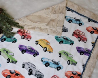 Personalized vintage car minky blanket-Baby boy gift, muscle car baby blanket, sports car, toddler blanket cars, babies blankets