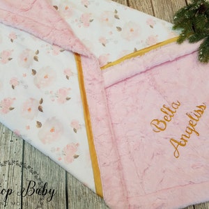Personalized floral girls minky baby blanket for a personalized baby girl gift, Pink soft baby blanket, for a pink floral nursery image 9