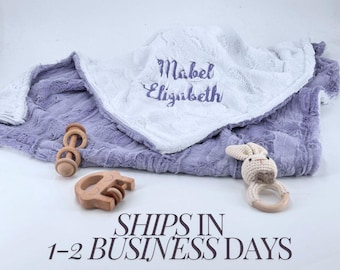 Purple Baby Blanket Double Sided Plush Newborn Gift Baby Girl Blanket Soft Toddler Minky Blanket Custom Name Baby Shower Gift Nursery Decor