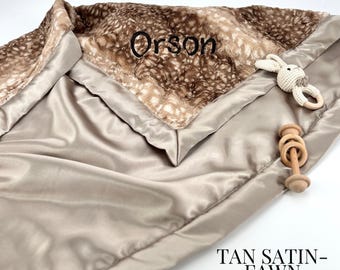 Personalized Baby Blanket Custom Name Baby Shower Gift Embroidered Navy Satin Minky Security Blanket Newborn Keepsake Hospital Gift Boy Girl