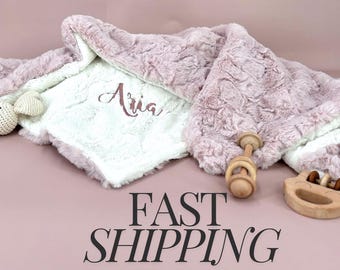 Personalized pink baby blanket girl minky Blanket for Newborn baby gift handmade baby blanket with name embroidery custom gift for infants