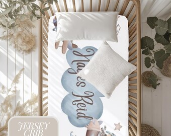 Personalized Crib Sheet for Nursery Bedding Set for Baby Shower Gift for Boy Nursery Decor with Airplane Baby Present Airplane Gift Boys