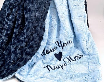 Personalized Minky Blanket Employee Gift Special Friend Retirement Present Grandpa Custom Embroidered Heart Throw Adult Lap Couch Comfort