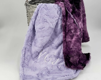 Personalized Baby Blanket for Girl Gift Custom Name Embroidery Newborn Handmade Nursery Textile Purple Minky Throw Toddler Crib Bedding