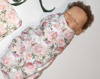 Knit Swaddle Blanket-Pink Watercolor Floral swaddle Baby Girl Blanket- Pink Boho Baby girl shower gift, vintage floral baby blanket