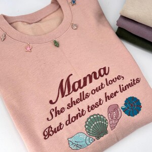 Beach Mom Sweatshirt Coastal Mama Seaside Gift Maternity Top Ocean Theme Surfer Mother Vacation Comfort Casual Wear Embroidered Shell Design