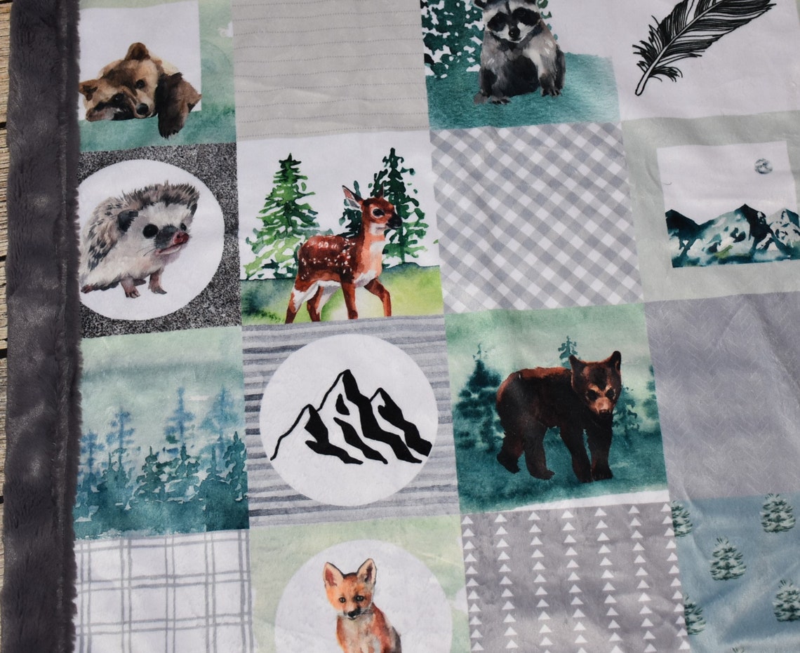 Minky Woodland Baby Blanket Woodland Animals Blanket Boy Etsy
