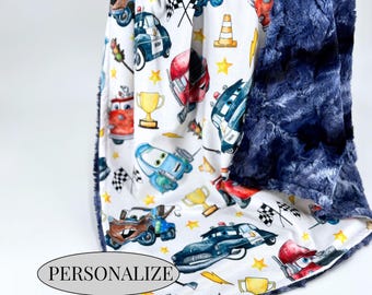 Mcqueen Baby Blanket Personalized Minky Soft Newborn Gift Boy Bedroom Throw Blue Toddler Vehicle Racing Theme Nursery Bedding Car Custom
