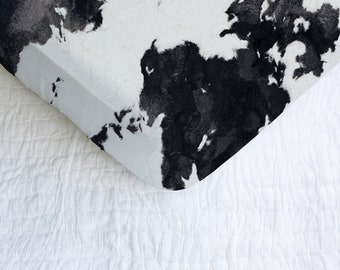 Cowhide Minky baby Crib sheet, Cowboy or Cowgirl mini sheet, Black and White gender neutral baby shower gift, Changing pad cover,