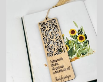 Wooden Heart Bookmark Baby Shower Favor Custom Thank You Gift Idea Gender Reveal Party Keepsake Handmade Tassel Welcome Girl Boy Eco