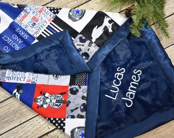 Personalized Police blanket baby minky blanket boy Police Officer baby blanket with name baby boy gift newborn blanket police the police