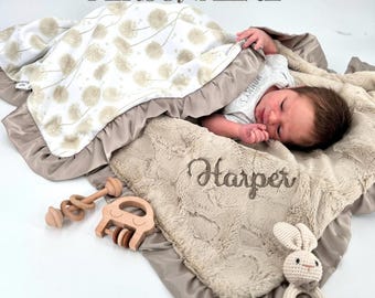 Minky Baby Security Blanket Dandelion Baby Shower Gift Newborn Essential Comfort Baby Lovey Soft Nursery Decor Gender Neutral Photo Prop