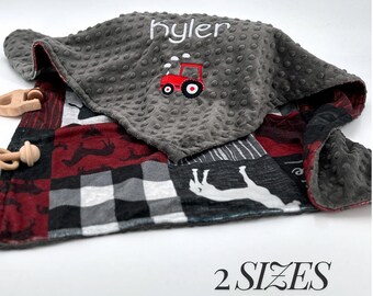 Minky Personalized Farm Baby Blanket Tractor Applique Crib Nursery Gift Cozy Handmade Newborn Soft Fleece Blanket Baby Shower Present