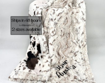 Personalized cow minky blanket for baby boy handmade Cowhide blanket for Cowboy baby boy Western horse blanket gift blanket with name