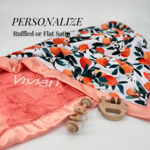 Little Cutie Clementine Personalized minky baby blanket Peach baby girl Cutie orange baby shower Citrus baby gift for newborn gift for Mom