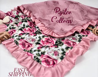 Rose Tea Cup Nursery Blanket Vintage Style Baby Gift Shower Present Handmade Design Infant Keepsake Room Decor Custom Style Newborn Gift