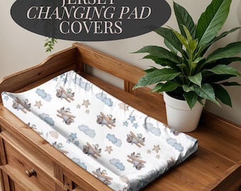 Airplane Changing Pad Baby Boy Nursery Decor Nursery Airplane Collection Baby Room Changing Pad Fitted Edge Star Pattern Diaper Station Baby