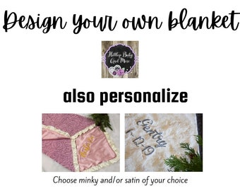 Personalized Custom Minky Satin Blanket, Design your own baby girl minky blanket