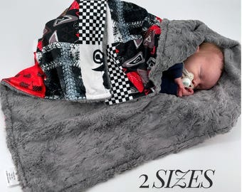 Motocross Baby Blanket Security Blanket Baby Shower Gift Dirt Bike Nursery Decor Minky Comfort Stroller Blanket Racing Toddler Gift Boy