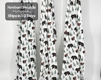 Black bear soft knit baby swaddle for newborn receiving blanket soft forest animal nursing coverup for woodland forest baby boy shower gift