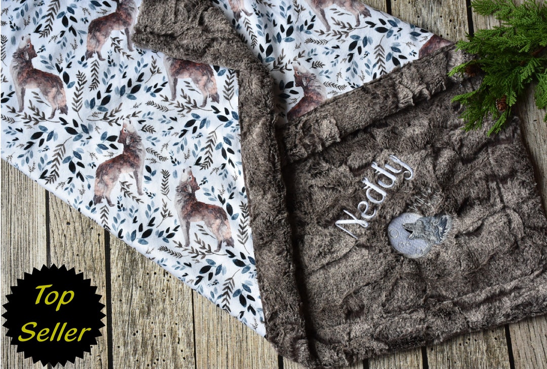 Personalized Wolf Minky Blanketbaby Boy Gift, Personalized Baby Gift