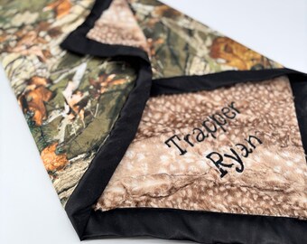 Personalized Baby Blanket Custom Camo Hunting Baby Gift Shower Gift Security Blanket Antler Minky Woodland Nursery Decor Country Baby