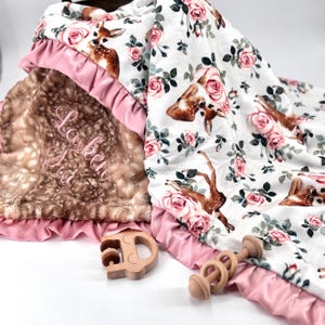 Personalized Woodland baby girl blanket Deer Baby blanket floral blanket for baby girl fawn minky blanket baby girl deer blanket