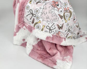 Horse Butterfly Personalized Blanket Minky Material Soft Touch Comfort Item Nursery Item Baby Gift Girl Bedroom Equestrian Theme Horseshoe