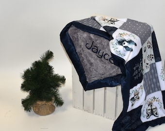 Personalized woodland Baby boy Minky Blanket-wolf baby blanket-woodland animals blanket-forest animals baby gift-fox blanket with name