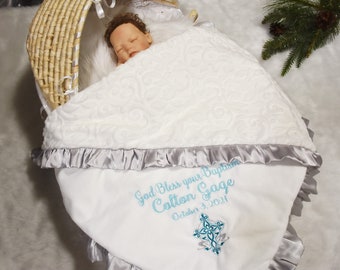 Personalized Baptism Blanket-Custom Baptism Keepsake Gift-Personalized Baby Christening gift, Newborn baby gift, baptism gift boy,