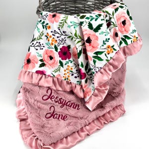 Personalized Floral Baby girl blanket newborn gift custom baby shower present first birthday girl gift custom embroidered baby sprinkle gift